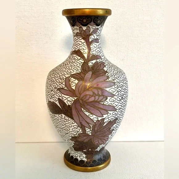 VINTAGE ASIAN CLOISONNE BRASS ENAMEL SMALL BUD VASE - Picture 3 of 9